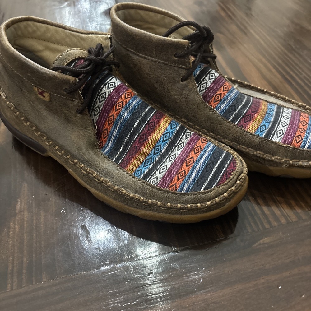 Twisted X Womens WDM0096 Serape Canvas Leather Driving Mocs Chukka Booties Sz 8
